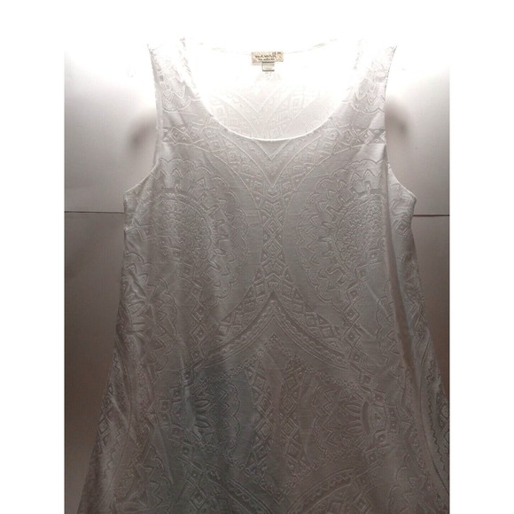 One World Live and Let Live White Maxi Dress Sz Medium Boho Lined Sheer Pattern - Picture 2 of 12